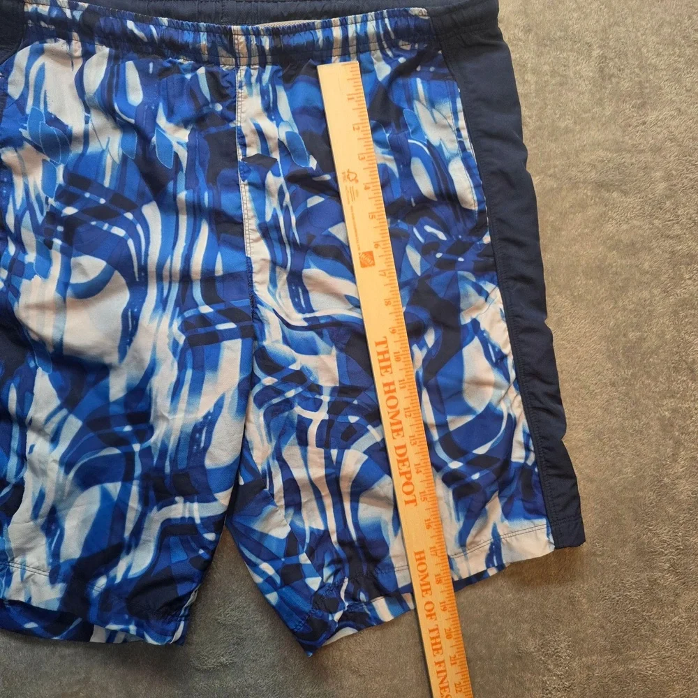 Nike Swim Shorts Mens M Blue Geometric Print Mesh Liner Zip Pocket Elastic Waist